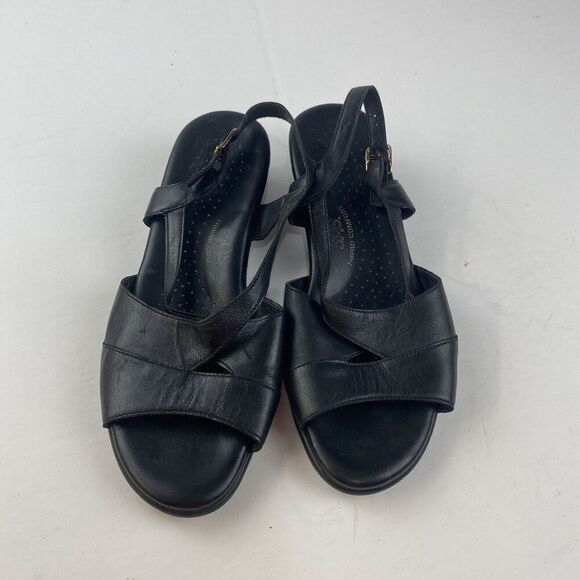 SAS Black Leather Open Toe Slingback Dress Sandals Shoes Heels Womens 8.5M Wedge - Picture 2 of 16